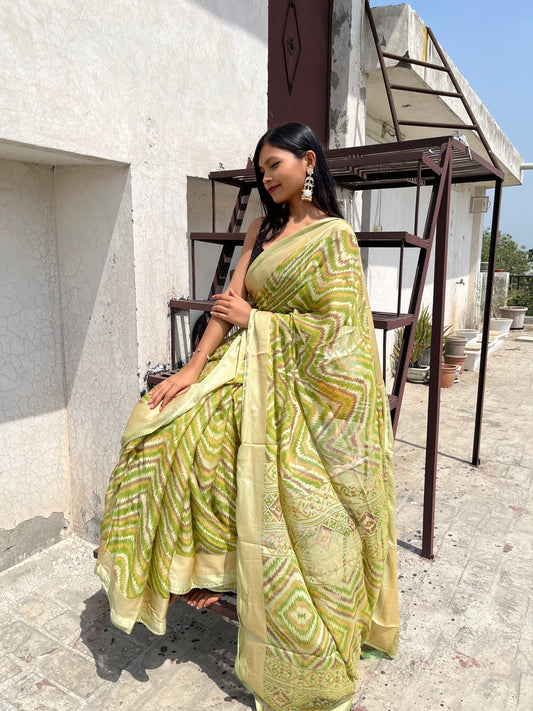 Green Soft Georgette Brasso Print Saree