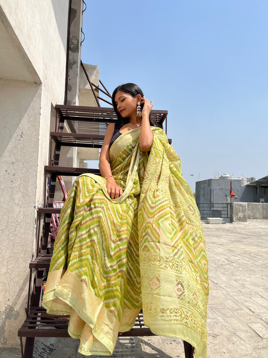 Green Soft Georgette Brasso Print Saree