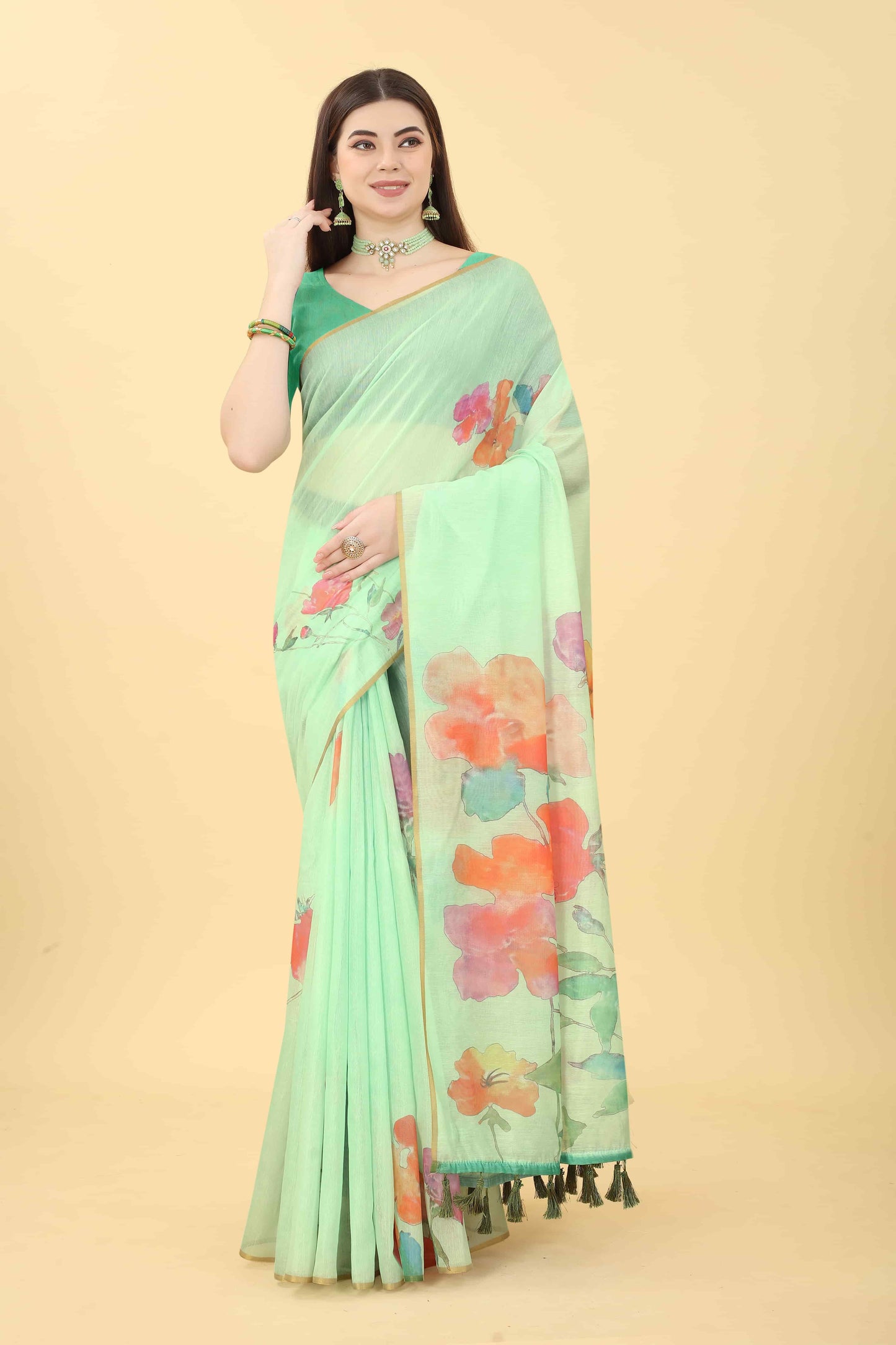 Ready To Wear Women's Floral Digital Printed  Saree