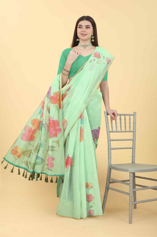 Ready To Wear Women's Floral Digital Printed  Saree