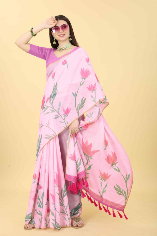 Ready To Wear Women's Floral Digital Printed  Saree