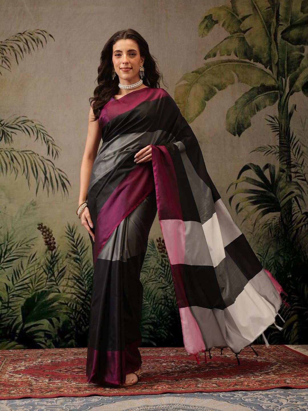 Ready To Wear Women's Soft Silk Uppada Woven Pattu Black  Saree