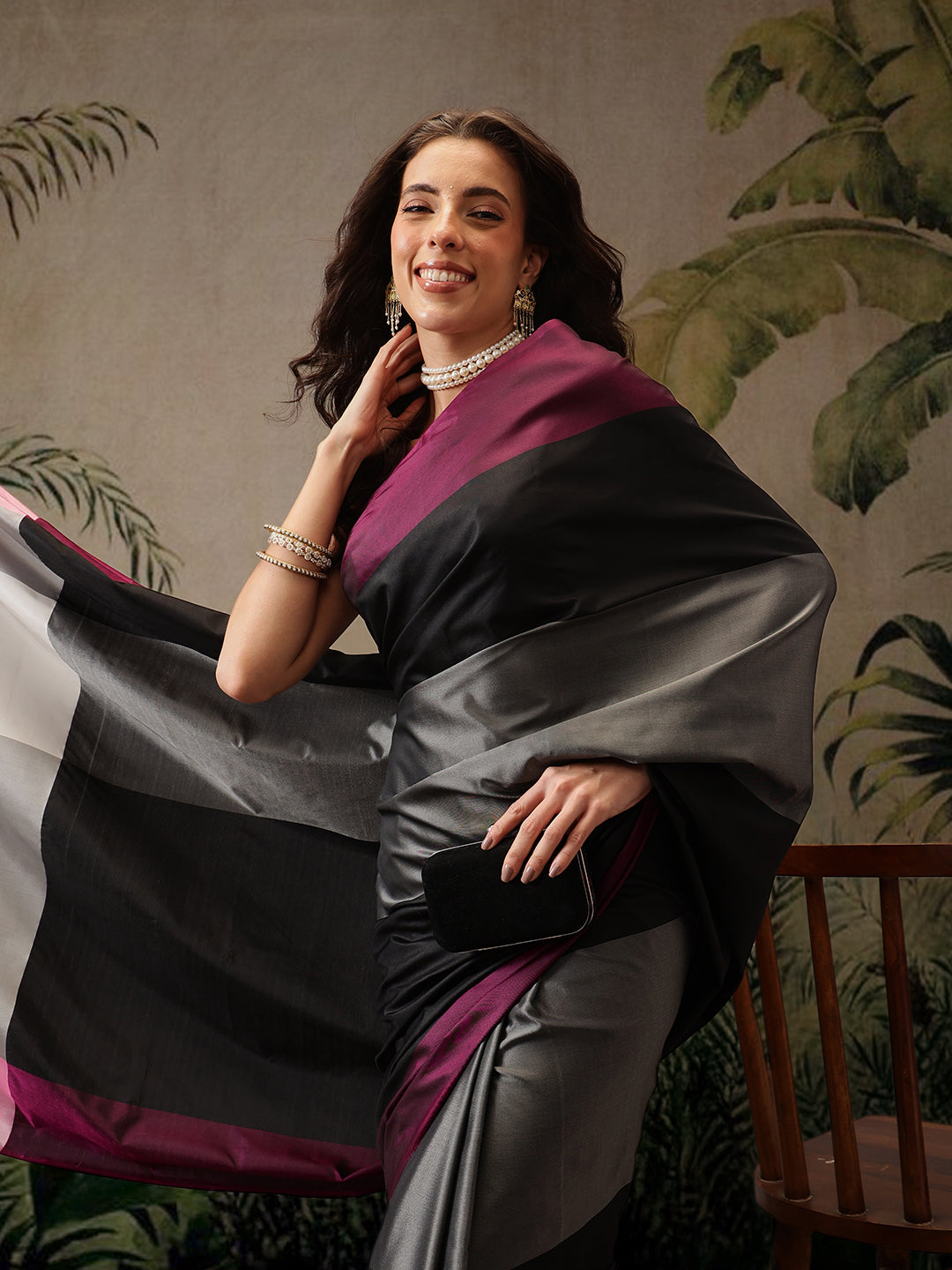 Ready To Wear Women's Soft Silk Uppada Woven Pattu Black  Saree