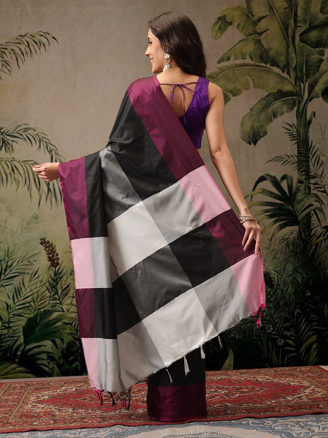 Ready To Wear Women's Soft Silk Uppada Woven Pattu Black  Saree