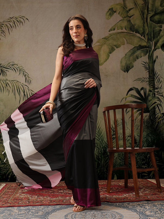 Ready To Wear Women's Soft Silk Uppada Woven Pattu Black  Saree