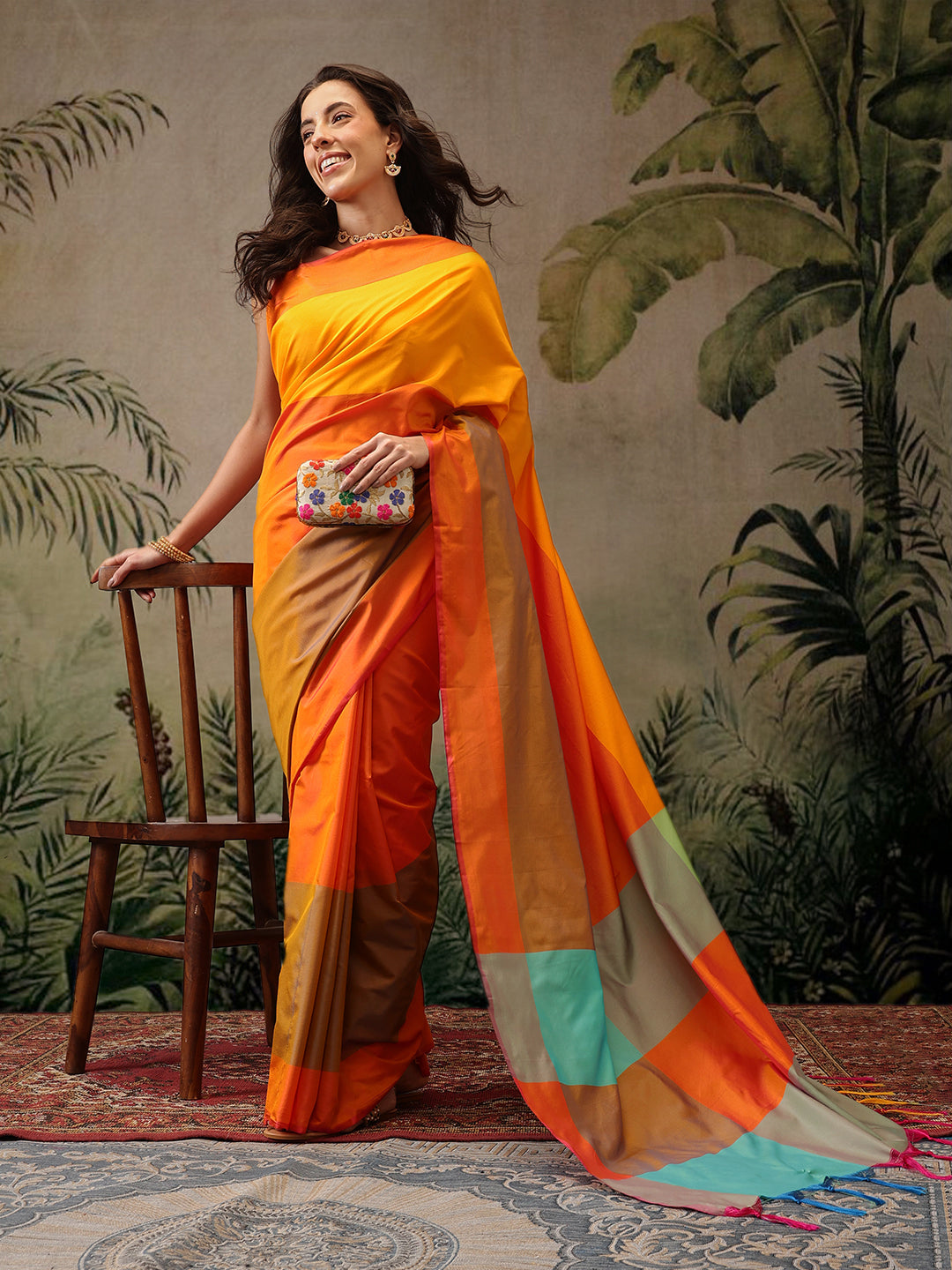 Ready To Wear Women's Soft Silk Uppada Woven Pattu Orange  Saree