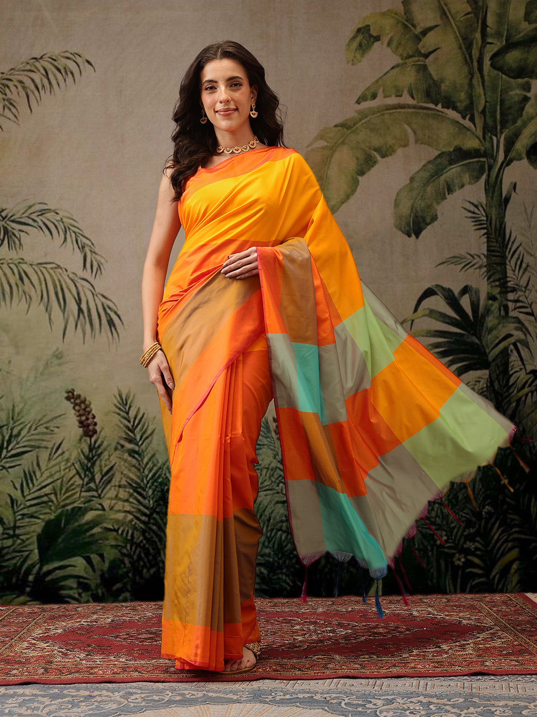 Ready To Wear Women's Soft Silk Uppada Woven Pattu Orange  Saree