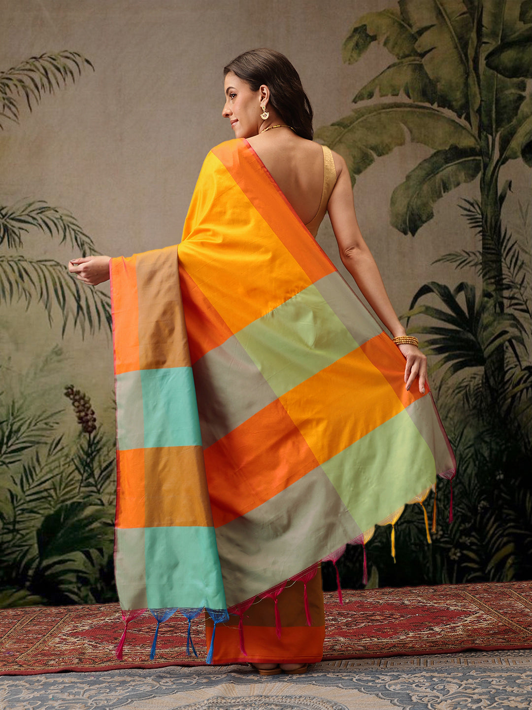 Ready To Wear Women's Soft Silk Uppada Woven Pattu Orange  Saree