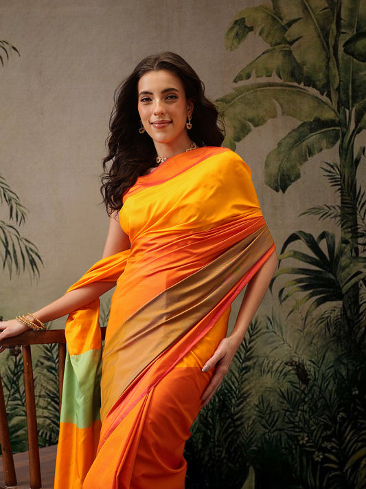 Ready To Wear Women's Soft Silk Uppada Woven Pattu Orange  Saree