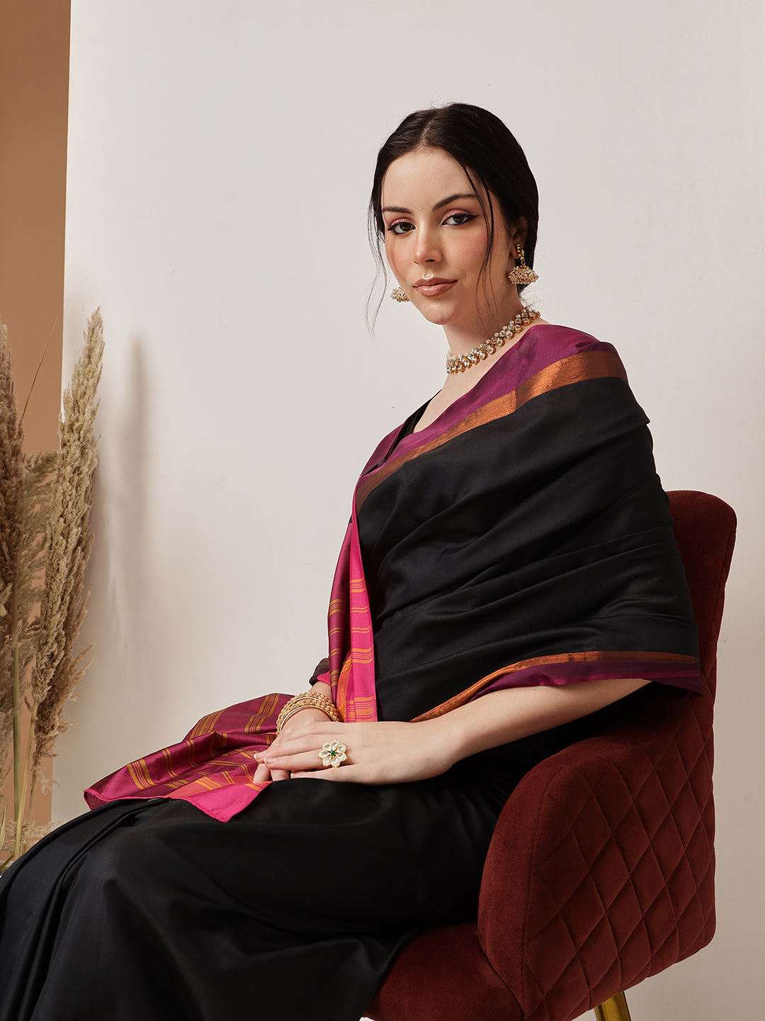 Ready To Wear Banarasi Art Silk Uppada Pattu Solid Black  Saree