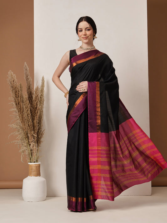 Ready To Wear Banarasi Art Silk Uppada Pattu Solid Black  Saree