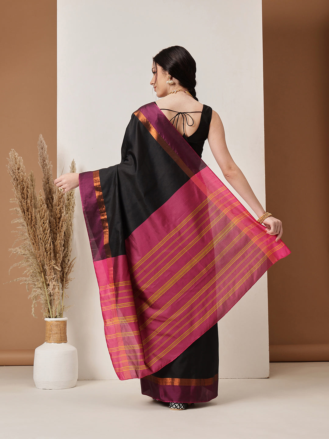 Ready To Wear Banarasi Art Silk Uppada Pattu Solid Black  Saree
