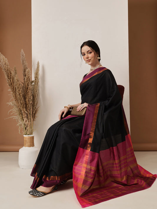 Ready To Wear Banarasi Art Silk Uppada Pattu Solid Black  Saree