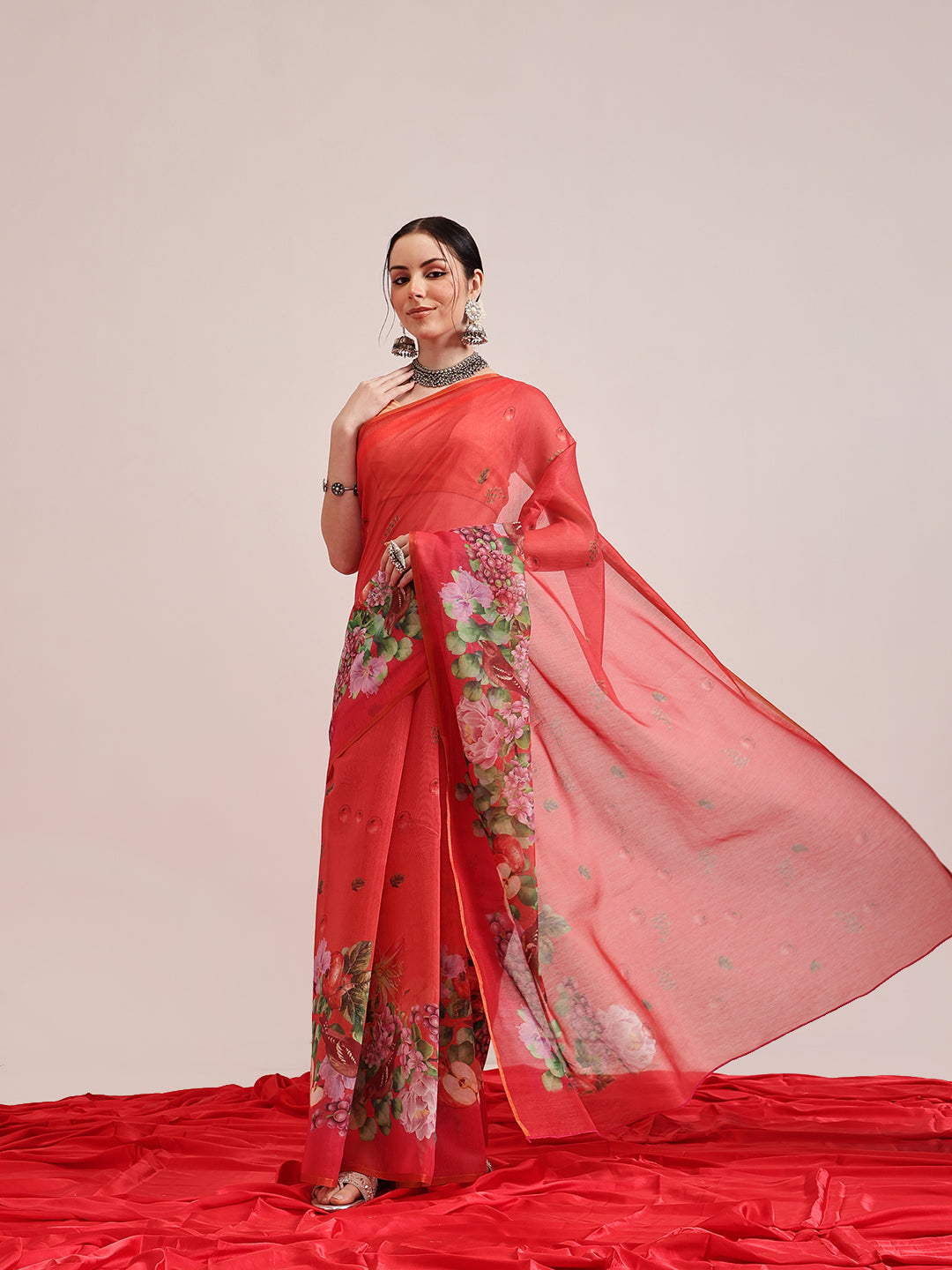 Ready To Wear Chanderi Cotton Digital Printed  Saree