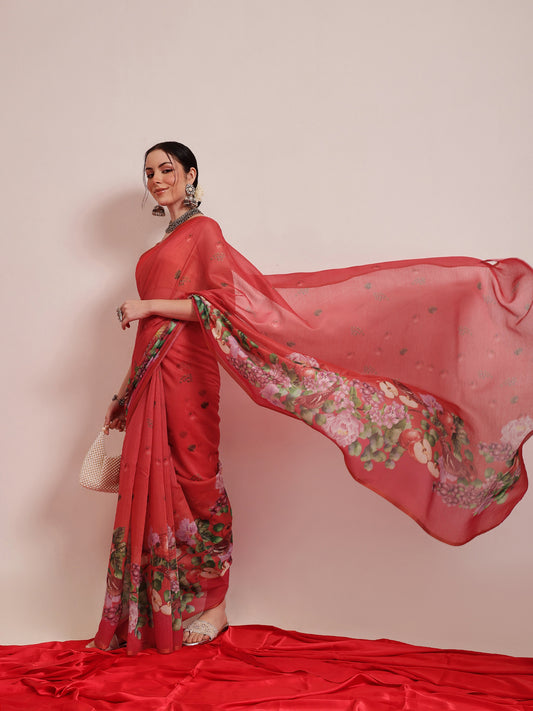 Ready To Wear Chanderi Cotton Digital Printed  Saree