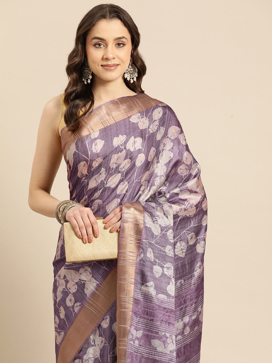 Ready To Wear Floral Print Soft Silk Zari Woven  Saree