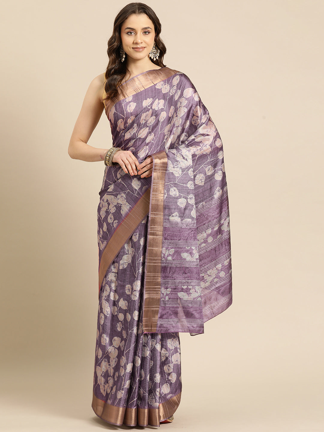 Ready To Wear Floral Print Soft Silk Zari Woven  Saree