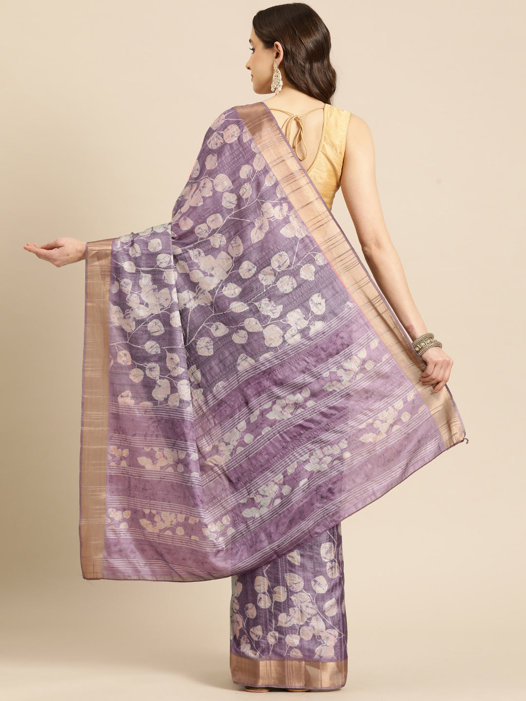 Ready To Wear Floral Print Soft Silk Zari Woven  Saree