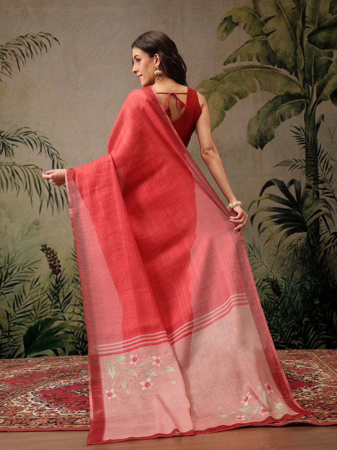 Ready To Wear Cotton Zari Tissue Printed  Saree
