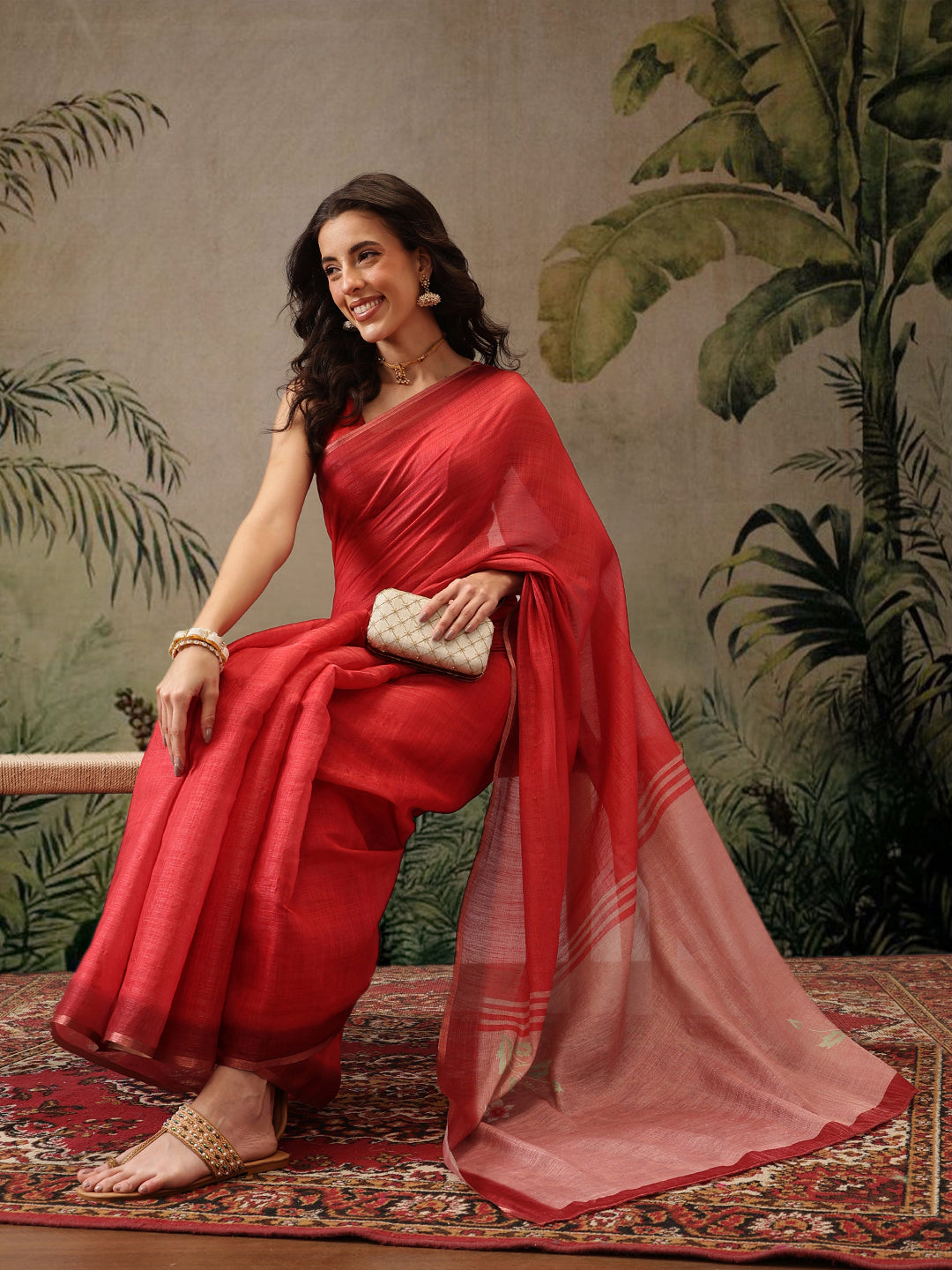 Ready To Wear Cotton Zari Tissue Printed  Saree