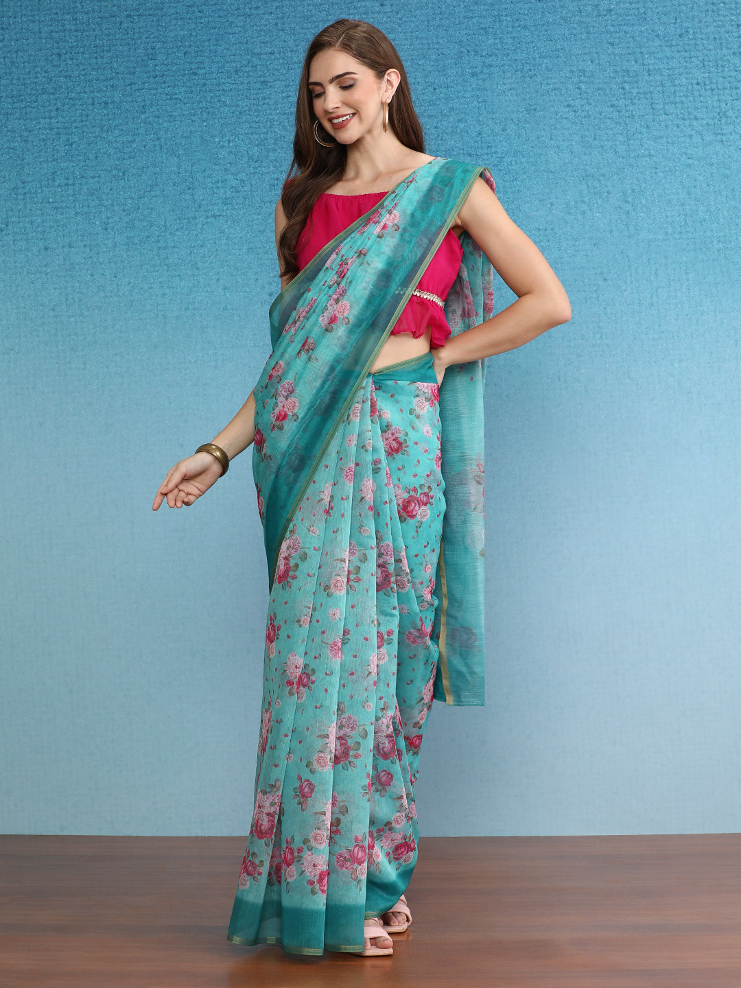 Ready To Wear Chanderi Cotton Digital Printed  Saree