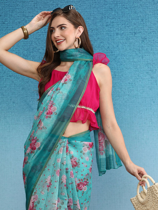 Ready To Wear Chanderi Cotton Digital Printed  Saree