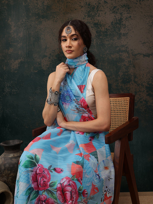 Ready To Wear Abstrect Chanderi Polyester Silk  Saree