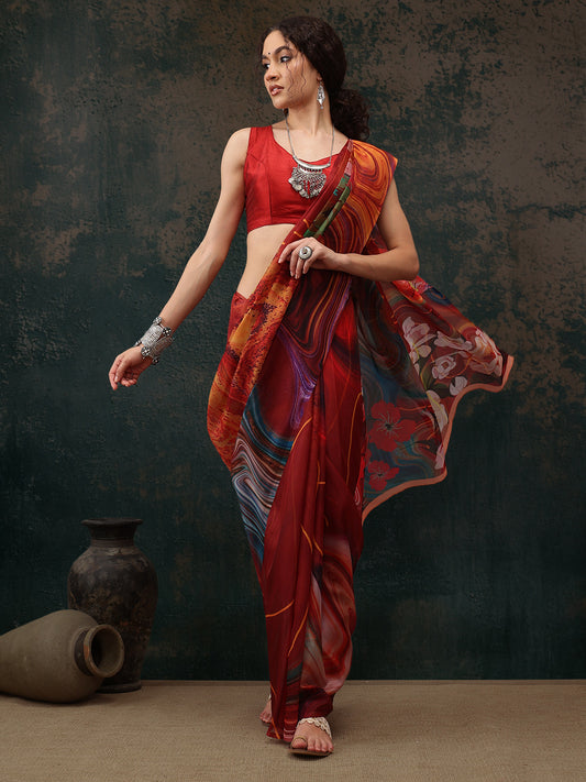 Ready To Wear Abstrect Chanderi Polyester Silk  Saree