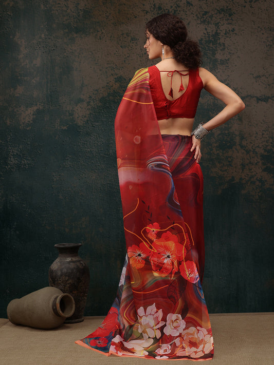 Ready To Wear Abstrect Chanderi Polyester Silk  Saree