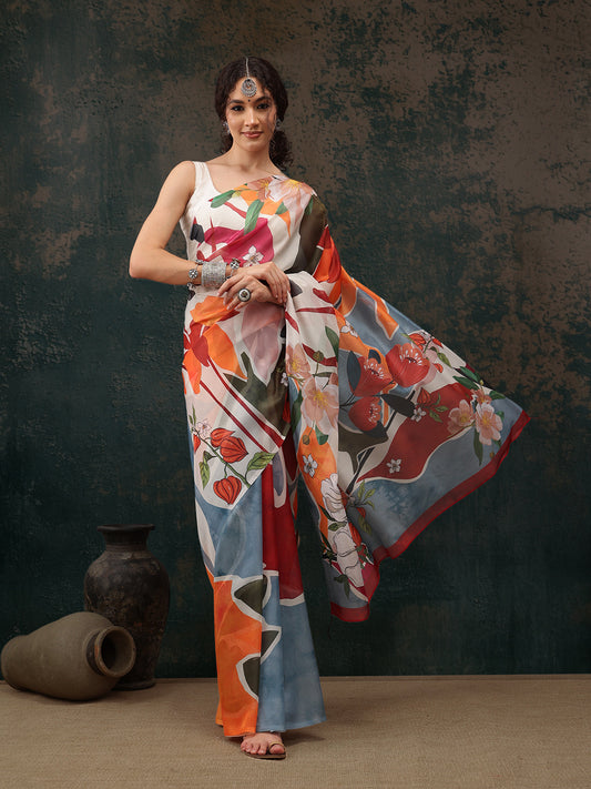Ready To Wear Abstrect Chanderi Polyester Silk  Saree