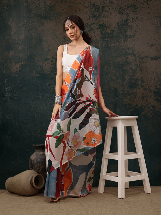 Ready To Wear Abstrect Chanderi Polyester Silk  Saree
