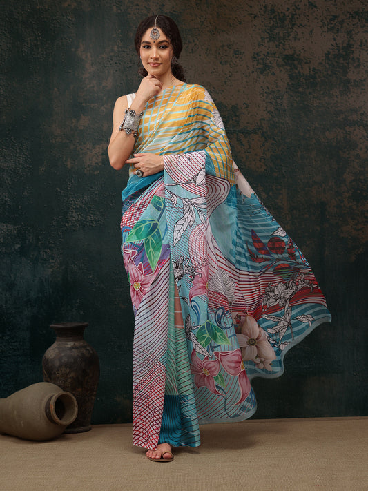 Ready To Wear Abstrect Chanderi Polyester Silk  Saree