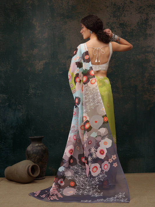 Ready To Wear Abstrect Chanderi Polyester Silk  Saree