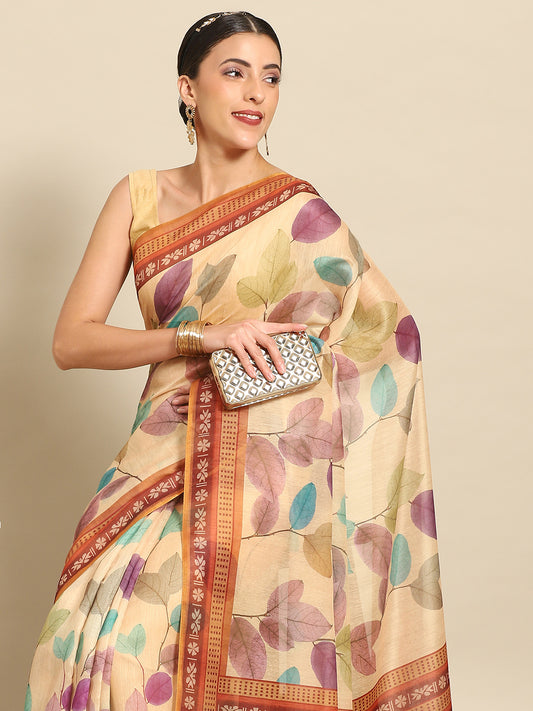 Ready To Wear Printed Chanderi Cotton  Saree