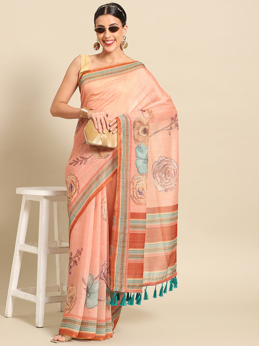 Ready To Wear Printed Chanderi Cotton  Saree