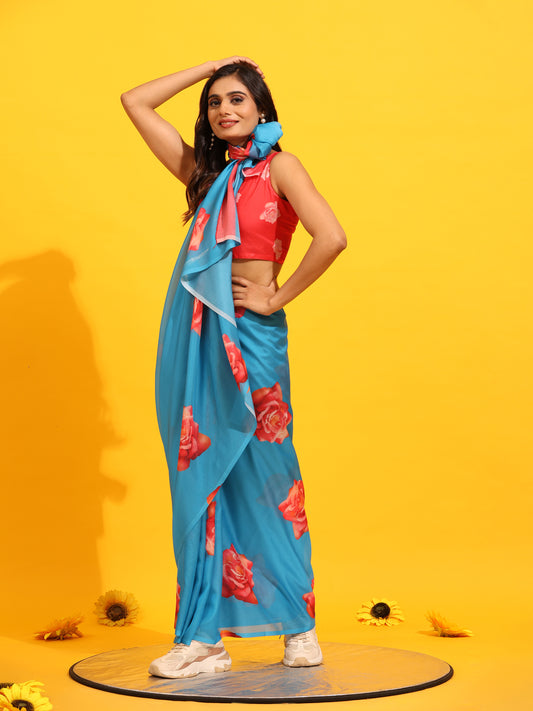 Ready To Wear Soft Silk Bollywood Digital Print  Saree