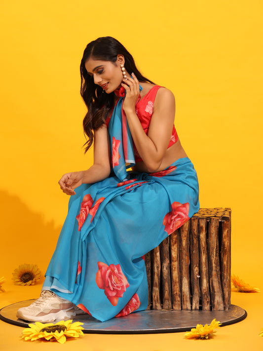Ready To Wear Soft Silk Bollywood Digital Print  Saree