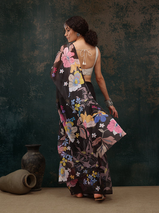 Ready To Wear Floral Chanderi Polyester Silk  Saree