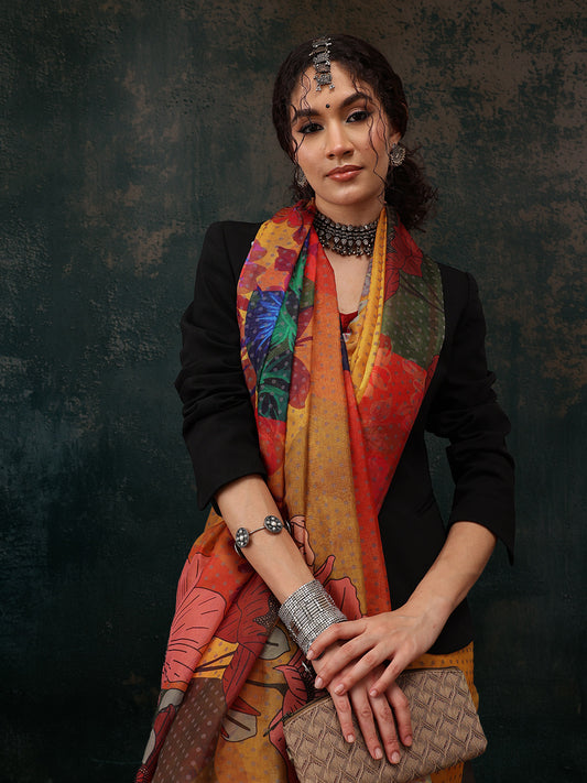 Ready To Wear Floral Chanderi Polyester Silk  Saree