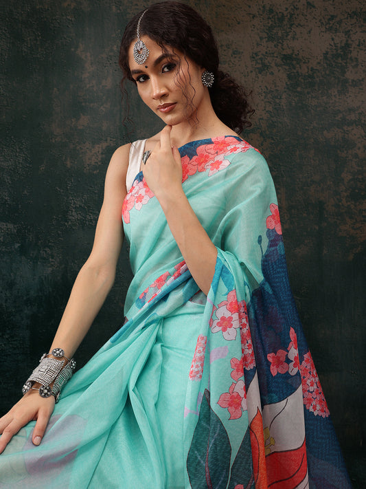 Ready To Wear Floral Chanderi Polyester Silk  Saree
