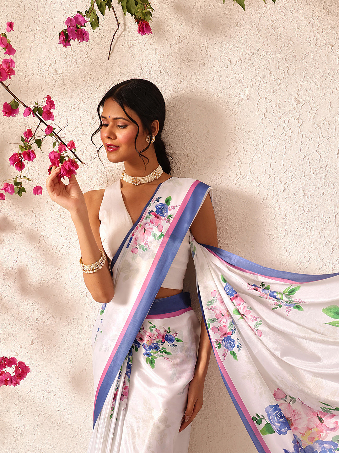 Ready To Wear Bollywood Inspired Floral Digital Print Satin Saree