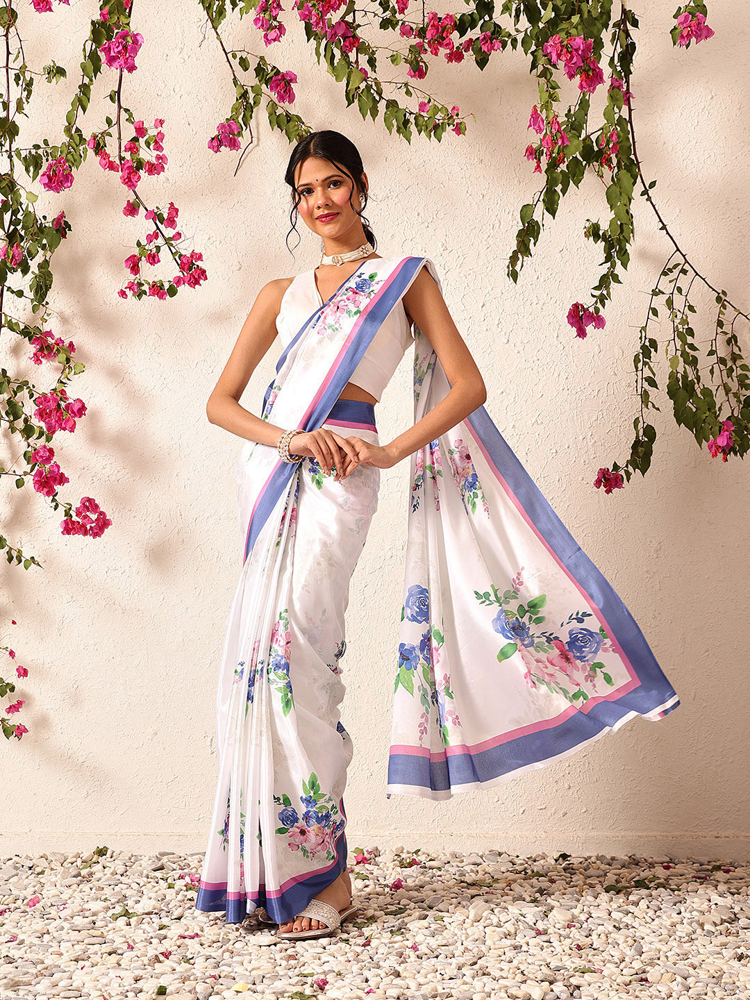 Ready To Wear Bollywood Inspired Floral Digital Print Satin Saree