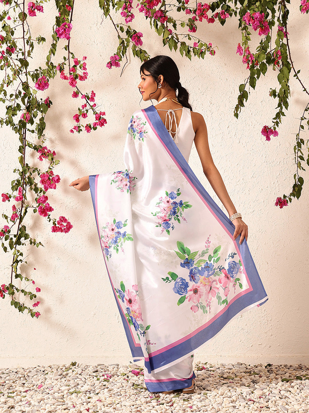 Ready To Wear Bollywood Inspired Floral Digital Print Satin Saree