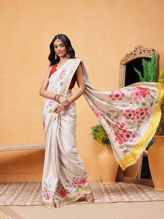 Ready To Wear Onam Special Printed Silk  Kasauv Saree