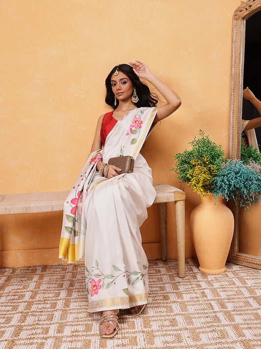 Ready To Wear Onam Special Printed Silk  Kasauv Saree