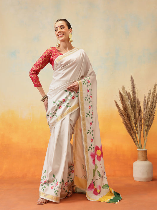 Ready To Wear Onam Special Printed Silk  Kasauv Saree