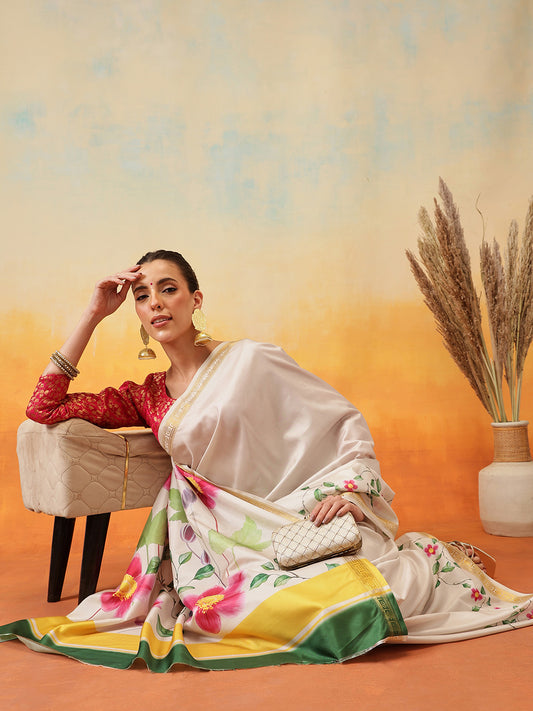 Ready To Wear Onam Special Printed Silk  Kasauv Saree