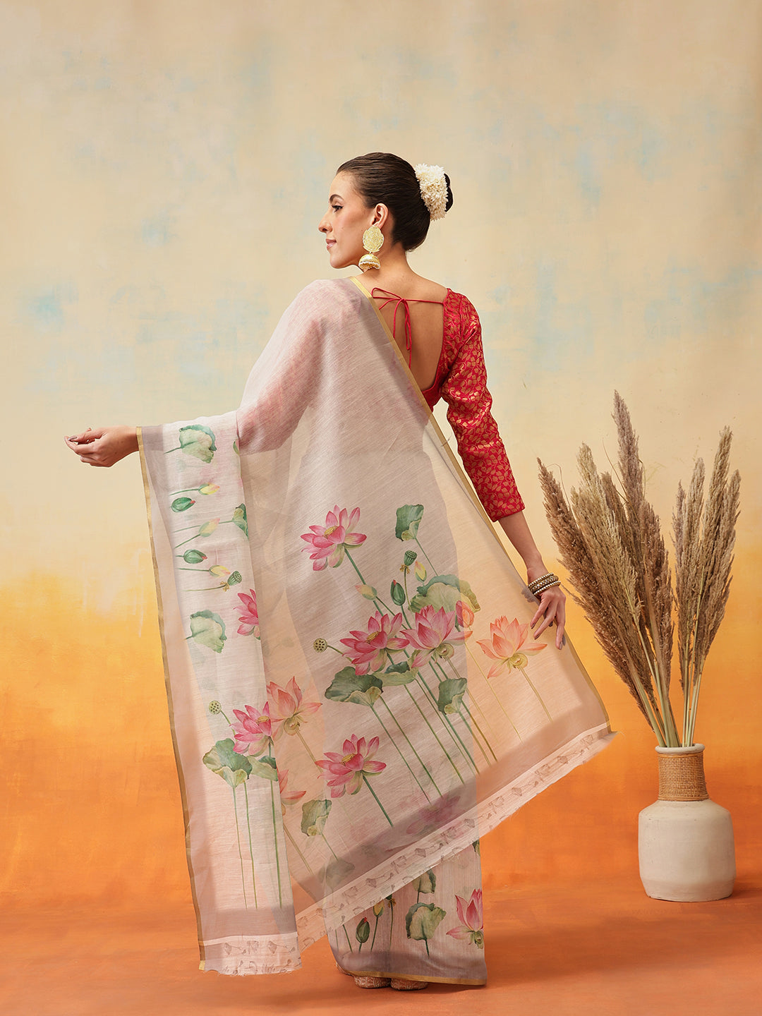 Ready To Wear Printed Cotton Zari Tissue  Saree