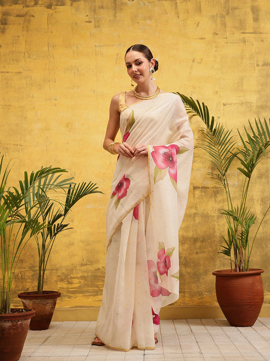 Ready To Wear Women's Digital Printed Chanderi Saree