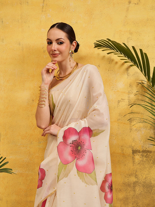 Ready To Wear Women's Digital Printed Chanderi Saree
